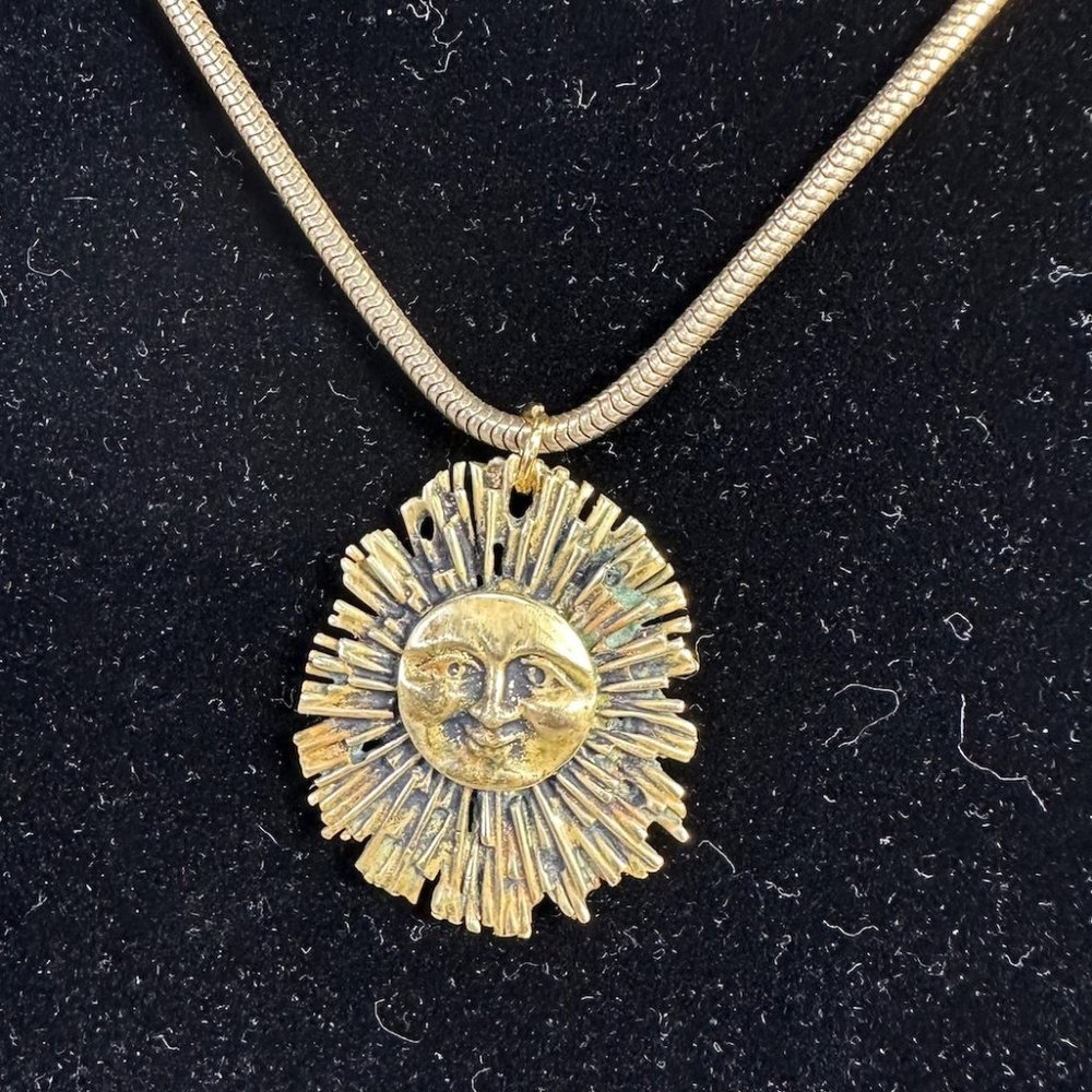 Vintage Gold Tone Boho Sun Pendant on Gold Tone Chain